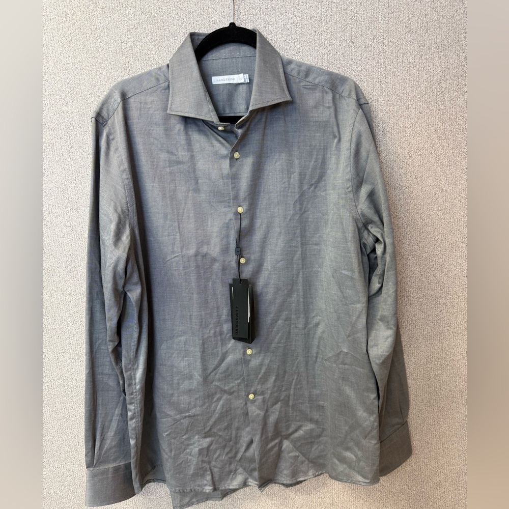 J. Lindeberg Men Size 43/17 Gray New Button Down Long Sleeve Dress Shirt‎